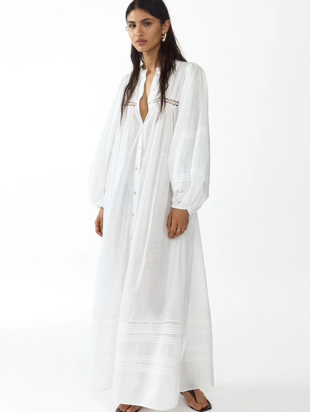 H&M Oversized Tie-Belt Tunic Dress Maxi White Unlined & See-through Bnwt